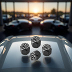 Tire Valve Stem Caps Cover,4 Pcs Metal Black Air Valve Cap, Aluminum Car Wheel Stem Caps,Universal Stem Covers for Cars,Trucks,Bikes,Motorcycles,Corrosion Resistant (Black Leopard Texture)