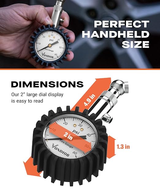 Tire Pressure Gauge - (0-60 PSI) Heavy Duty, Certified ANSI Accurate with Large 2 Inch Easy to Read Glow Dial, Low - High Air Pressure Gauge. Tire Gauge for Car and Trucks Tires by