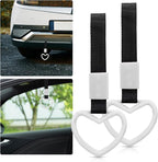 2 Pcs Heart Shaped Car Handle Strap – JD M Drift Charm Rear Bumper Warning Ring Decor for Car Interior Exterior, Subway Bus Handle Accessory, Cute Heart Car Decor Gift for Drivers (White)