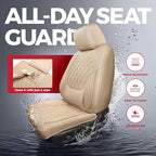 Beige Car Seat Cover Full Set - Faux Nappa Leather Seat Covers for Cars, Ultra Breathable Waterproof Front Seats Cushion Protectors with Lumbar Support, Universal Fit for Sedans SUVs Pickups
