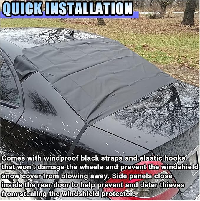 Car Windshield Snow Ice Cover, Windproof Sunshade Protector, Oxford Cloth Car Frost Window Covers, Universal Fit for Most Cars, Trucks, SUVs