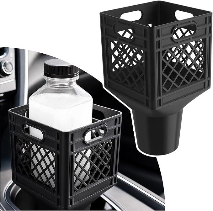 Car Cup Holder Expander for Half-Gallon Juice & Milk,Classic Milk Crate Cup Holder Adapter with Lattice Frame,Anti-Spill Square Cups Holders Insert for Car SUV Truck Interior