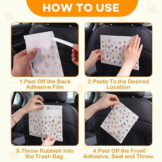 60 Pcs Car Garbage Bin Bags, Waterproof Seal Disposable Car Trash Bags | Automotive Trash Cleaning Bags, Standing and Self Adhesive Dual-Purpose Garbage Bag for Car, Truck, SUV, RV & Vehicle