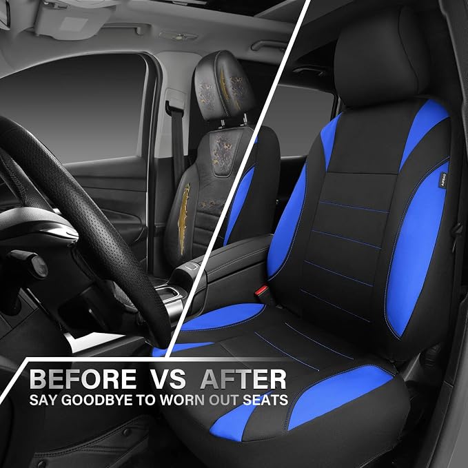 Neoprene Wetsuit Seat Covers, Waterproof Car Seat Covers Full Sets with 5mm Composite EVA, Universal Fit for Car Sedan, SUV Trucks Anti Slip with Airbag Compatible(Black Blue