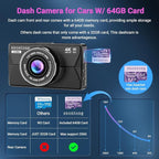 Dash Cam Front and Rear, Dash Cam 4K WiFi/APP Control Dashcam W/ 64GB Card Dash Camera for Cars DVR Car Security Cameras W/Loop Recording G-Sensor Time-Lapse Parking Mode Car Dashcam USB Powered