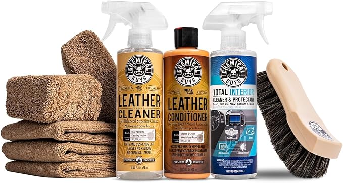 Complete Leather Cleaner and Conditioner Detailing Kit with Total Interior, for Cars, Home, Office, and More (Works on Natural, Faux Leather and More) 9 Items - HOL412