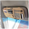 Car Sun Visor Organizer Bag,PU leather Universal Auto Interior Accessories Pocket Organizer,Multi-Function Registration and Document Holder Pouch,Sunglasses Ticket Documents Pen Card Holder (Beigy)