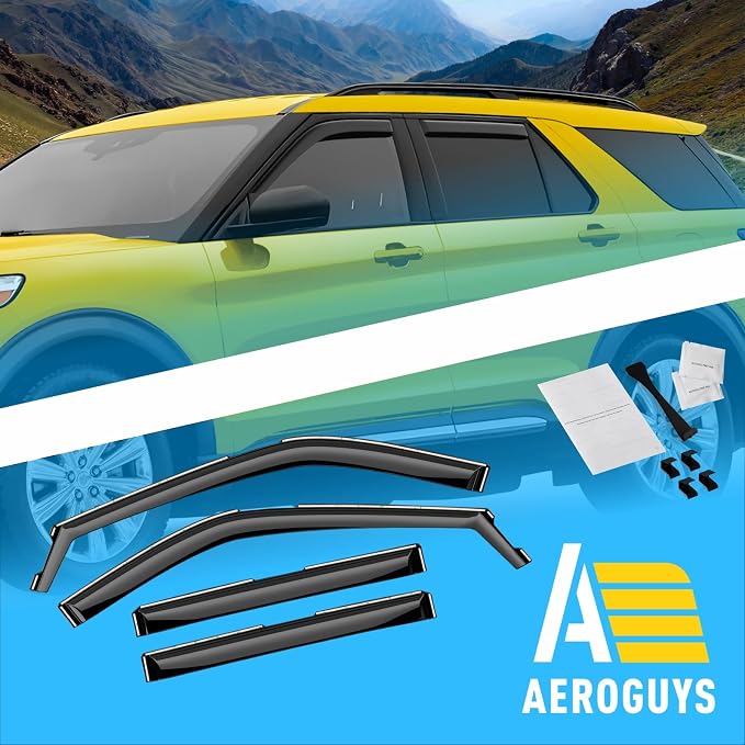 Extra Durable Window Deflectors in-Channel Window Visors Rain Guards Fit for Ford Explorer 2020-2026, Sun Visors, Wind Vent for Shades, Exterior Car Accessories - 4 pcs. AG0902