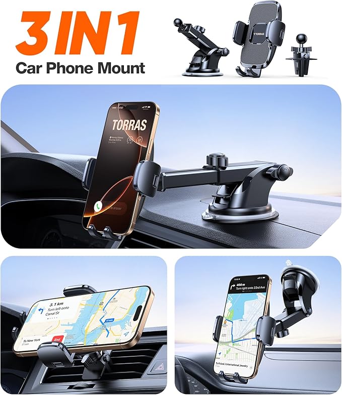 Ultra-Durable Phone Holders for Your Car【96+LBS Strongest Suction】 Car Phone Holder Mount, Safety Certs Cell Phone Car Mount Truck for Dashboard Windshield Vent for iPhone 17 16 15 14 Pro Max
