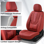 Coverado Car Seat Covers Full Set, Red Seat Covers for Car with Lumbar Support, Nappa Leather Seat Covers Waterproof Car Seat Protectors Universal Fit for Most Cars SUV Trucks
