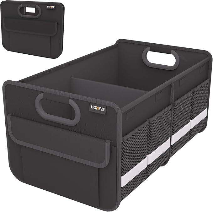 Trunk Organizer, Car Storage, Reinforced Handles, Collapsible Multi-Compartment Car Organizers, Foldable, Waterproof, 2 Compartments, Suitable for Car Accessories, SUV (Black, Standard)