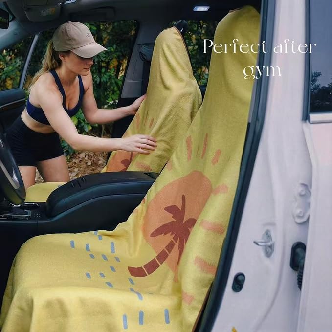 Car Seat Cover Towel for Front Seats Non-Slip with Headrest Pocket & Strap | Universal Fit for Cars Truck SUV|Car Seat Hoodie & Phocho Perfect After Gym Workout, Beach,Yoga and Running|Anti-dog Scratch