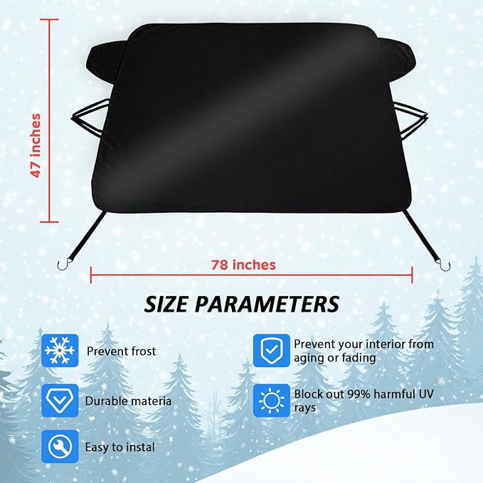 2026 Upgrade Windshield Cover for Ice and Snow for 2019-2026 Chevrolet Blazer, 2-Layer Oxford Fabric Car Windshield Cover Protector for Blazer Chevy, Winter Car Accessories for Rain, Dust(71"x47")