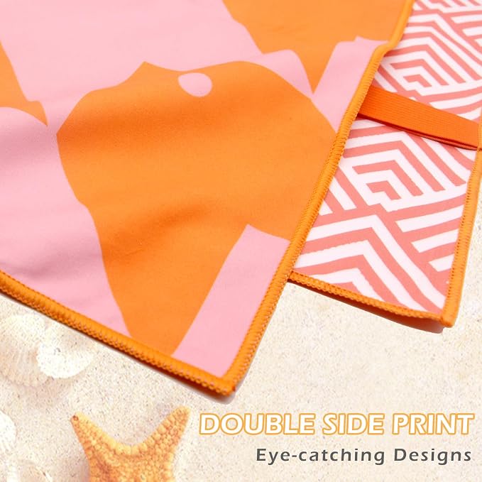 Microfiber Beach Towel, Quick Dry Travel Towel Large Sand Free Towel for Beach, Camping, Swim Pool, Gym, Sports& Yoga 71"x32", Palm Orange