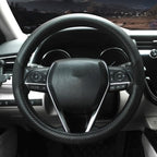 Steering Wheel Cover Universal Standard Size 14.5-15 inch, Breathable Microfiber Leather, Anti-Slip, Non-Folding Packaging, Fits Most Cars SUVs Trucks, Black with Carbon Fiber