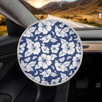 Blue Hibiscus Flowers Steering Wheel Cover Sun Shade Universal 17 inch Insulation Steering Wheel Cover for Cars SUV Trucks Cute Car Steering Wheel Accessories for Women