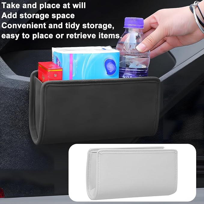 Car Seat Side Storage Pocket, Leather Hanging Foldable Multifunctional Vehicle Front Door Back Organizer Box, Waterproof Auto Interior Organizing Container, Universal fit(White)
