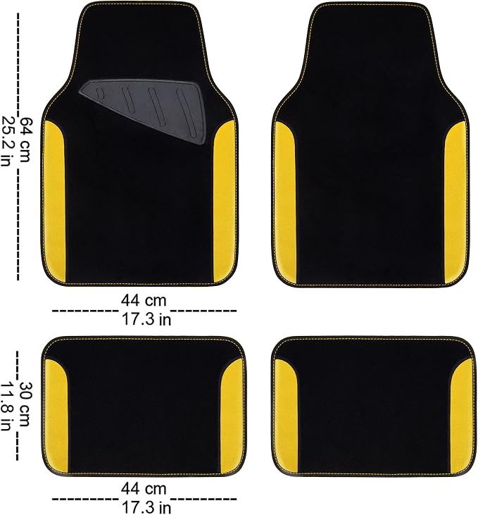Waterproof Universal Fit Car Floor Mats, Car Mats Fit for SUV,Vans,sedans, Trucks,Set of 4pcs Car Carpet with Driver Heel Pad (Black and Yellow)