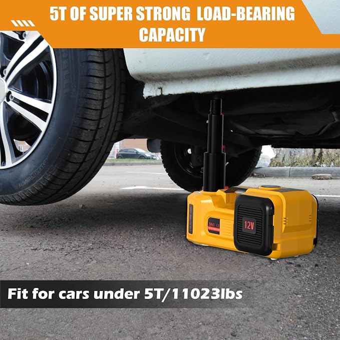 Electric Car Jack, 5 Ton 12V Digital Display Electric Jack for Car with E-Impact Wrench, Tire Inflator Pump and LED Light, (Lifting Range: 6.1-17.7 Inch) for Sedan, SUV, Truck Tire Change Replacement