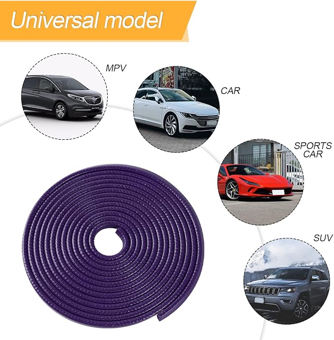 Car Door Edge Guards, 16Ft Rubber Seal Car Door Edge Trim, U Shape Door Edge Protector Guard, Aluminum Weather Proofing Automotive Door Edge Molding Protection for Most Car (Purple)