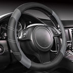 Line Rider Microfiber Leather Sporty Steering Wheel Cover Universal Fits for 95% Truck,SUV,Cars,14.5-15inch Anti-Slip Safety Comfortable Desgin (Black-Gray)