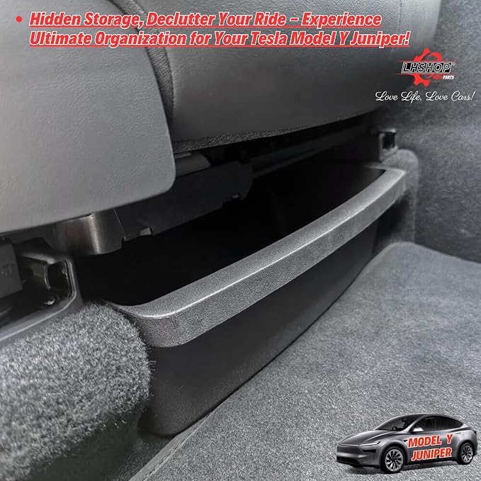 2Pcs Under Seat Storage Boxes for Tesla Model Y Juniper | Underseat Storage Drawer, Hidden Organizer, Durable TPE, Easy to Clean, Removable, Upgrade Under-Seat Console
