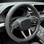 Nappa Leather Steering Wheel Cover, Elegant Diamond Checkered Design, Non-Slip wear-Resistant, Enhance Driving Comfort, Suitable for Steering Wheel Diameter 14 1/2‘-15’ Models.Black