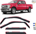 in-Channel Rain Guards for 2017-2026 F250 F350 F450 F550 Super Duty Crew Cab, Window Visor Shields Vent Deflector Shade Wind Dark Smoke 2018 2019 2020 2021, Tape-On Inside-Mount, 4PCS