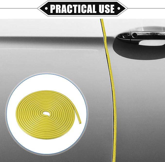 Car Door Edge Guard, 16.4ft U Shape Rubber Edge Trim Seal Strip Protector Universal for Car Truck ATV Boat Multifunctional No Glue PVC Iron Yellow
