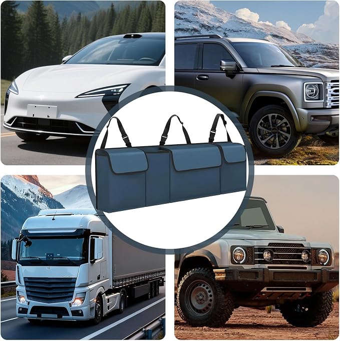 Car Trunk Organizer, Backseat Hanging Large Storage with Adjustable Straps,Waterproof PVC Collapsible Cargo Bag, Car Interior Accessories for Auto SUV MPV (Blue)