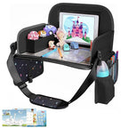 MENZOKЕ Kids Travel Tray, Road Trip Activities for Kids Toddlers | Toddler Car Activities with No-Drop iPad Holder Stand, Roadtrip Essentials with Dry Erase Board & Cooler Cup Holder, Black