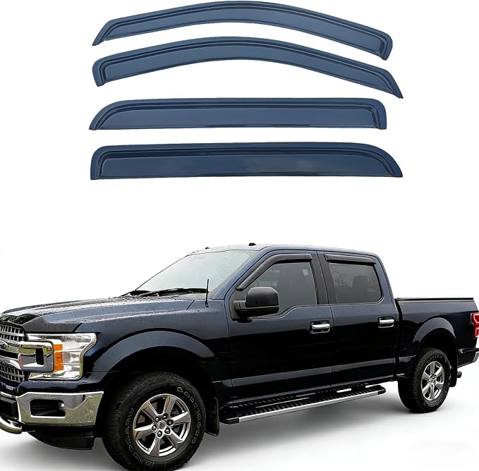 Tape On Window Visors Rain Guards for Ford F150 SuperCrew 2004-2008,Lincoln Mark LT 2006-2008,Side Vent Rain Deflector for Car Windows,Weatherproof & Easy Installation,Car Accessories-4pcs