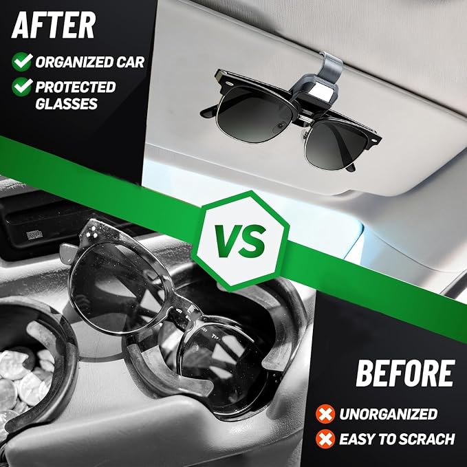 2 Pack Sunglasses Holder for Car, One-Handed-Operation Visor Sunglass Holder Clip, Easy Access Storage for Driving,Universal Fits (Textured Grey)