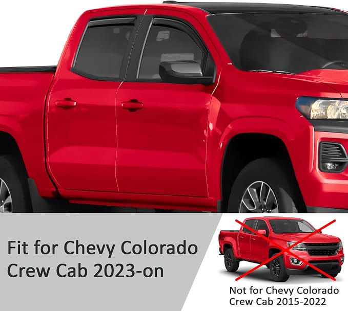 Voron Glass in-Channel Extra Durable Rain Guards for Chevrolet (Chevy) Colorado 2023-2026 Crew Cab, Window Deflectors, Vent Window Visors, 4 Pieces - 200808