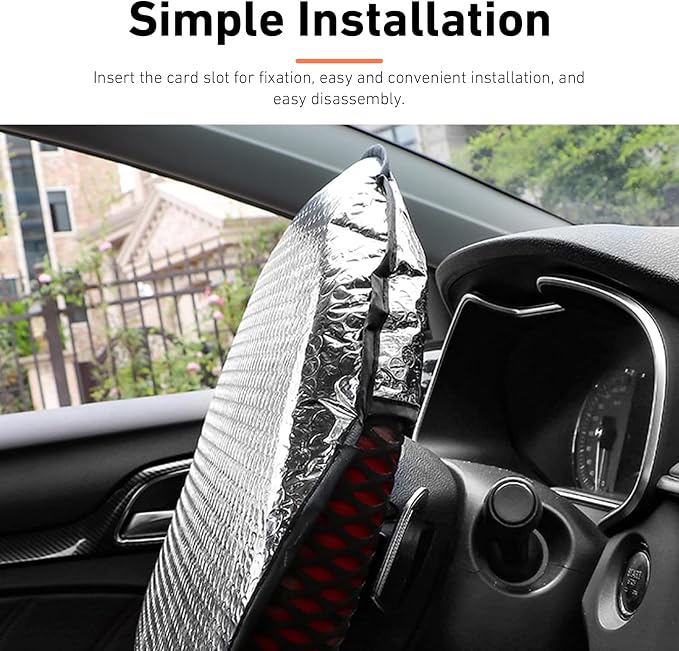 WZP Car Steering Wheel Sun Shade Cover, Aluminum Foil Sun Block Anti-Heat Steering Wheel Cover, Sliver Heat Shield for SUV Truck Van (18.11 x 18.11Inch)
