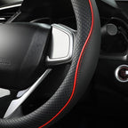 Microfiber Leather Car Steering Wheel Cover for Honda Accord Civic CR-V HR-V Pilot Fit Passport Odyssey,Sport Style,14.5-15 inch (Black+Red Line-Standrad Size)