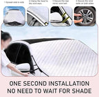 Half Car Cover, Snow and Frost Proof Thickened Protection Cover for Windshield Hood, Portable Waterproof Shield with Fixed Straps, Universal Outdoor Car Cloth for All-Weather (Silver)