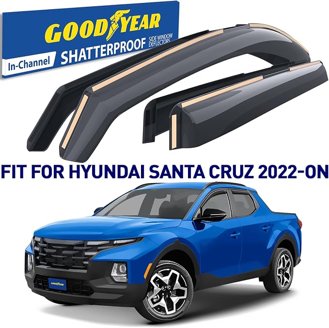 Goodyear Shatterproof in-Channel Window Deflectors for Hyundai Santa Cruz 2022-2026, Rain Guards, Window Visors for Cars, Vent Deflector, Car Accessories, 4 pcs - GY008454