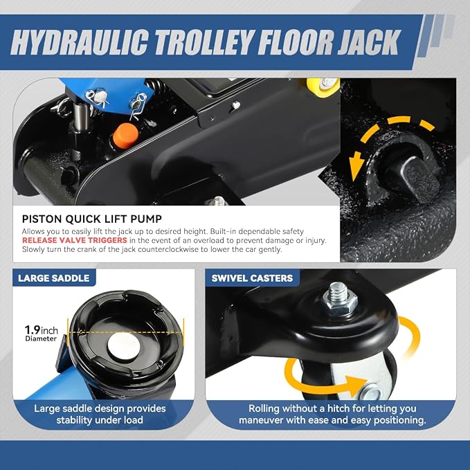 2 Ton Floor Jack with Jack Stands, Heavy Duty Steel Hydraulic Racing Floor Jack with Single Piston Quick Lift Pump, Hydraulic Trolley Service Car Jack, Blue