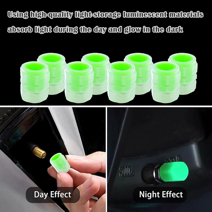 8PCS Car Tire Valve Stem Caps, Universal Noctilucent Waterproof Car Wheel Tire Caps, Suitable for Air Valve Caps for Cars, Motorcycles, Bicycles (Green)