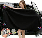 Magnetic Beach Towel | Extra Wide & Enhanced Magnet (75"x40"), Sand-Free Quick-Dry Microfiber for Car Door Changing, Beach, Pool | Includes Storage Bag, Travel & Camping (Black)