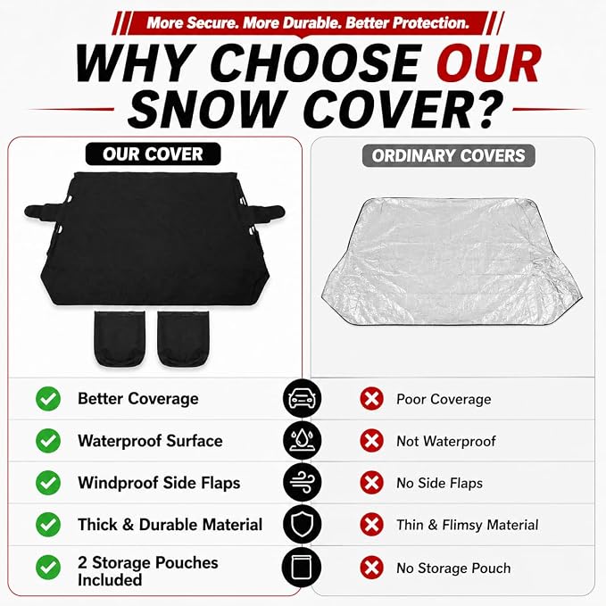 Windshield Cover for Ice and Snow Front Fit for sedans Windshield Snow Cover Car Windshield Protector Winter Car Accessories 600D Oxford Fabric Black 67"x43"