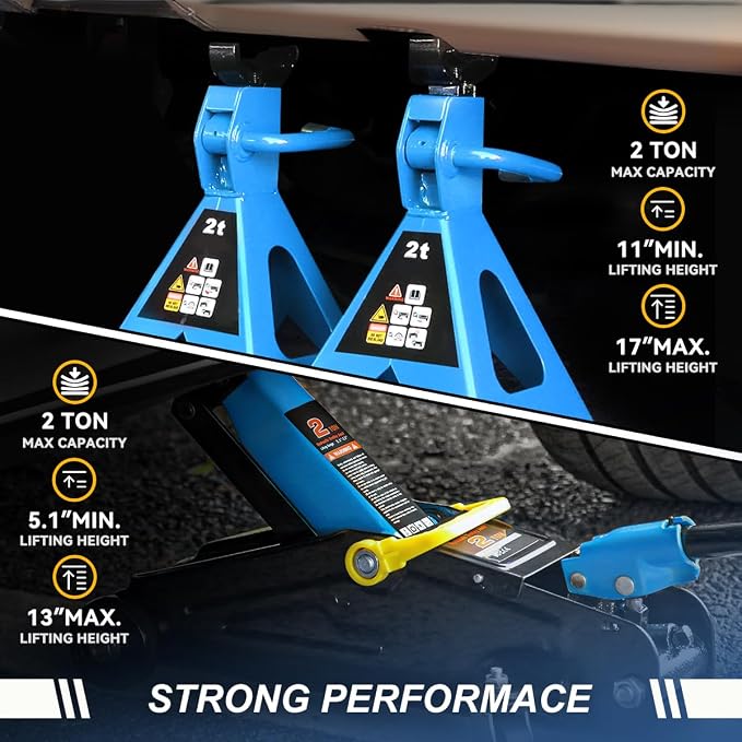 2 Ton Floor Jack with Jack Stands, Heavy Duty Steel Hydraulic Racing Floor Jack with Single Piston Quick Lift Pump, Hydraulic Trolley Service Car Jack, Blue