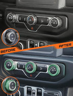 HVAC Climate Control Panel Knob Trim Kit & Light Control Switch Cover, Air Conditioner Knob Aluminum Alloy Ring for 2018-2024 Jeep Wrangler JL JLU & Gladiator JT, Interior Accessories, Green