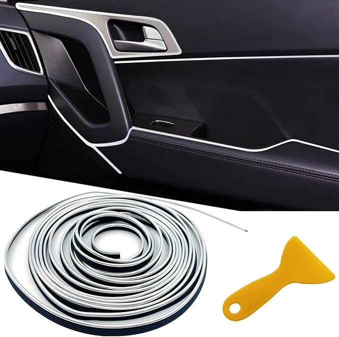 Car Interior Trim Strips,Universal 9.8 ft Car Electroplating Decoration Styling Door Dashboard, Flexible Interior Trim Accessories with Installing Tool(Silver)