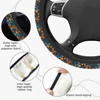 Orange Wildflowers Steering Wheel Cover, Cute Print Steering Wheel Cover Protector, Ultra Thin Breathable Non-Slip, Car Accessories for Women, for Steering Wheel with a Diameter of 14.5"-15"