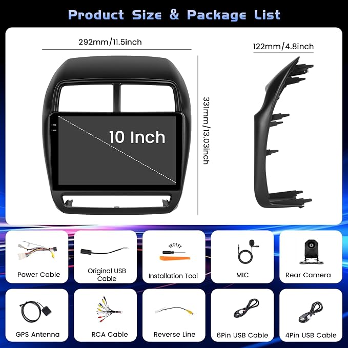 4G+64G Android 15 Radio for Mitsubishi Outlander Sport 2016-2022 Wireless CarPlay, 10'' Incell Full Touchscreen Stereo Android Auto Bluetooth 5G WiFi EQ FM RDS GPS WiFi SWC AHD Backup Camera