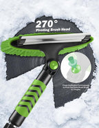 41.5IN Extendable Snow Brush and Ice Scraper, 270°Pivoting Snow Scraper Brush for Car Windshield, Telescoping Ice Scraper, Foam Grip, Heavy Duty Snow Remover for Cars, Trucks, SUV (Green)