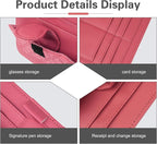 Car Sun Visor Organizer, Multi-Function Leather Car Visor Storage Pouch for Sunglasses Cards Licenses Pens, Multi-Pocket Visor Organizer, Universal for SUV, Sedan, Truck (Red)