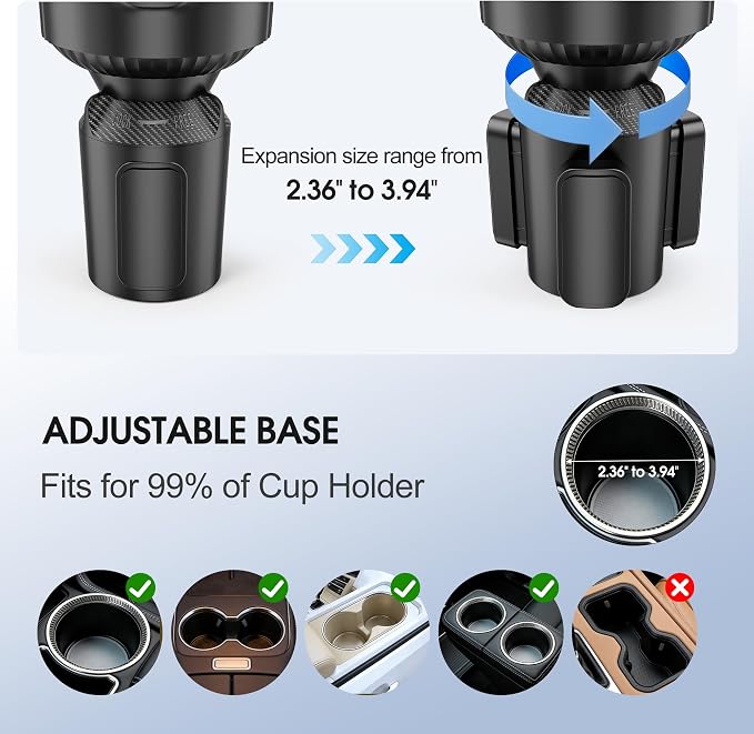 Car Cup Holder Tray, Cup Holder Expander 20.5" Height Adjustable Arm Car Food Tray Table for Eating with Phone Holder Road Trip Essential fit Most Bottles